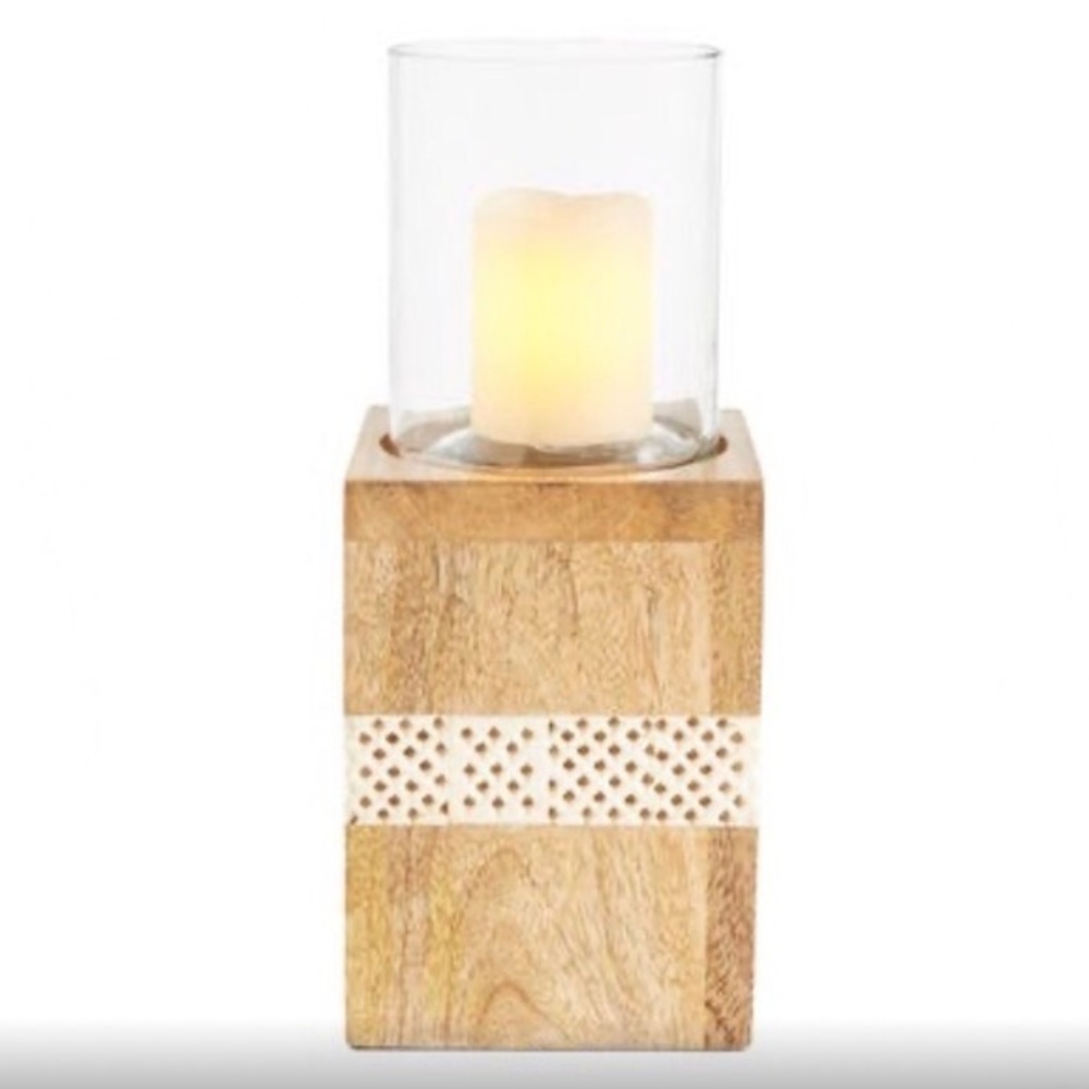 Pier 1 Wooden Box Pillar Candle Holders, NIB - Picture 2 of 2
